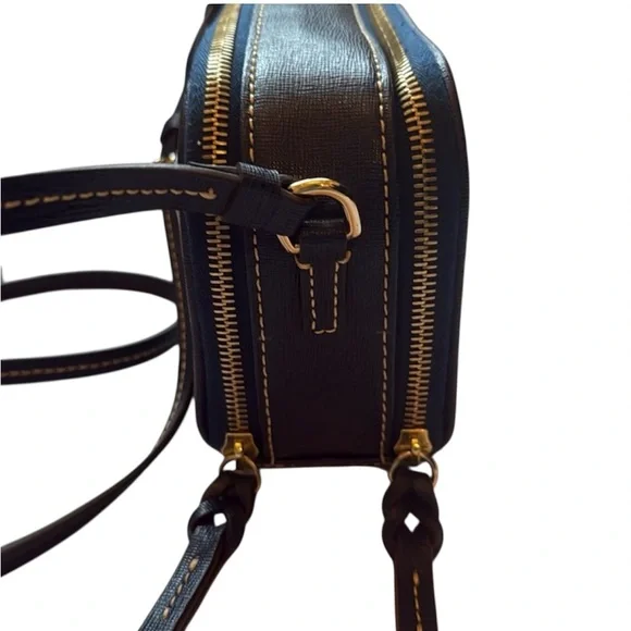 Dooney & Bourke Saffiano Leather Sawyer Crossbody in navy blue. - Picture 5 of 9